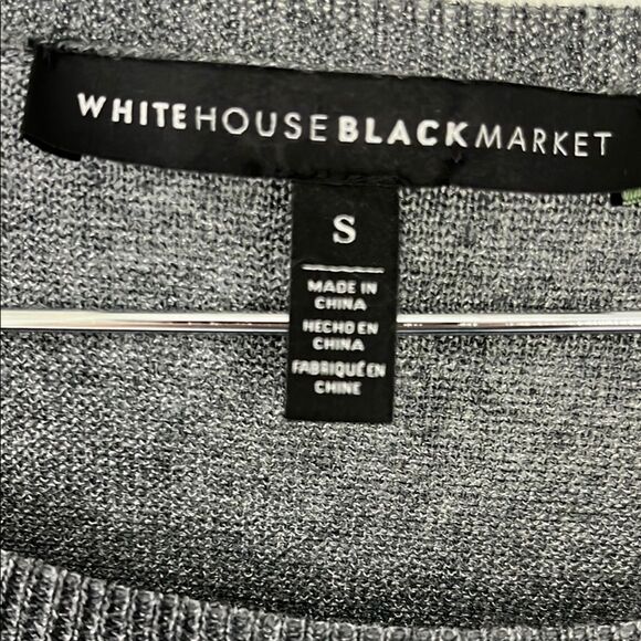 White House Black Market Gray Fringe Sweater Rhinestone & Metallic Accents NWOT - Picture 6 of 11